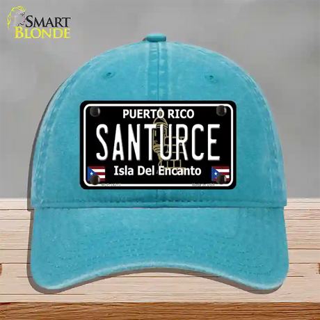 Santurce Puerto Rico Black Novelty License Plate Hat Unconstructed Cotton / Lake Blue