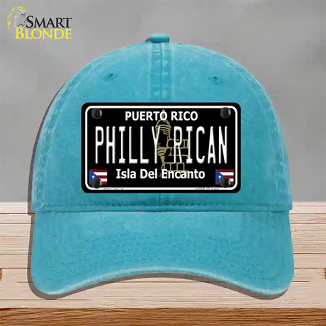 Philly Rican Puerto Rico Black Novelty License Plate Hat Unconstructed Cotton / Lake Blue