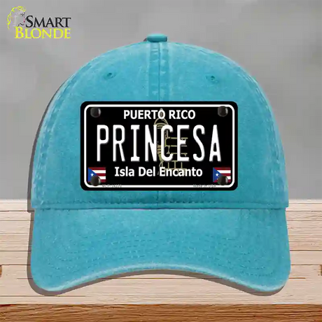 Princesa Puerto Rico Black Novelty License Plate Hat Unconstructed Cotton / Lake Blue