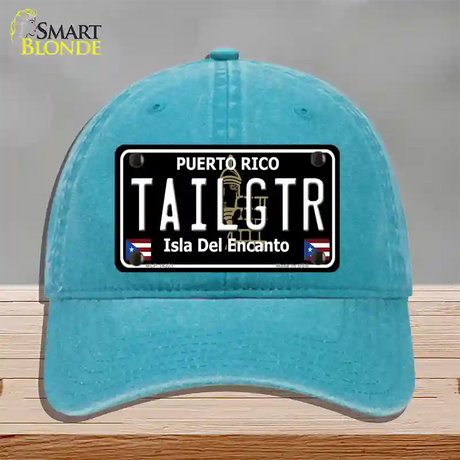 Tailgtr Puerto Rico Black Novelty License Plate Hat Unconstructed Cotton / Lake Blue