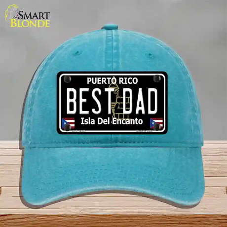 Best Dad Puerto Rico Black Novelty License Plate Hat Unconstructed Cotton / Lake Blue