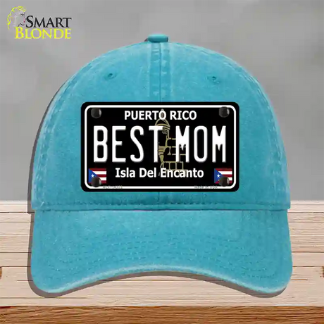 Best Mom Puerto Rico Black Novelty License Plate Hat Unconstructed Cotton / Lake Blue