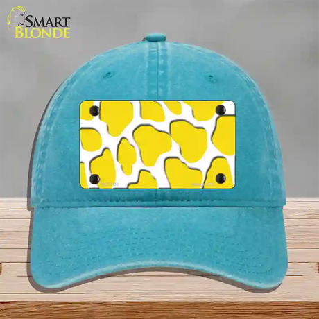 Yellow White Giraffe Novelty License Plate Hat Unconstructed Cotton / Lake Blue