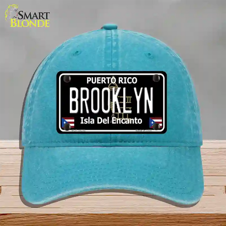 Brooklyn Puerto Rico Black Novelty License Plate Hat Unconstructed Cotton / Lake Blue