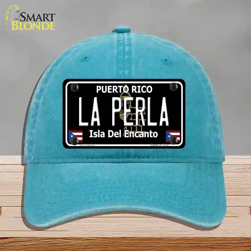 La Perla Puerto Rico Black Novelty License Plate Hat Unconstructed Cotton / Lake Blue