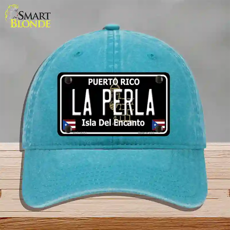 La Perla Puerto Rico Black Novelty License Plate Hat Unconstructed Cotton / Lake Blue