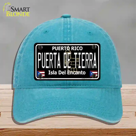 Puerta De Tierra Puerto Rico Black Novelty License Plate Hat Unconstructed Cotton / Lake Blue