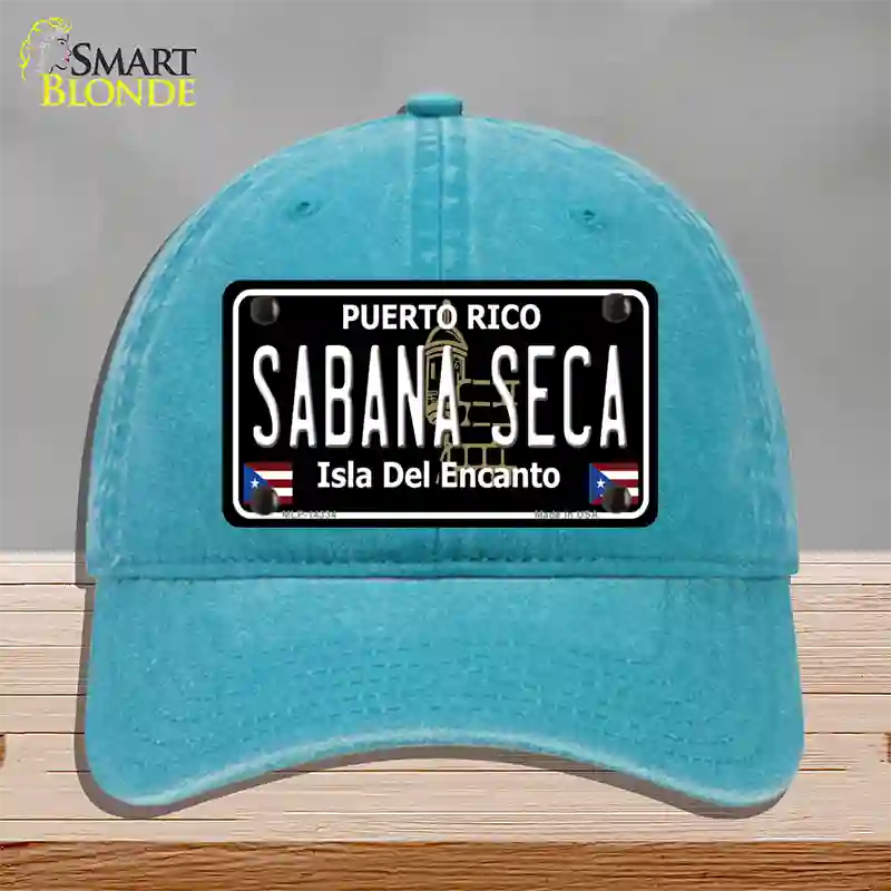 Sabana Seca Puerto Rico Black Novelty License Plate Hat Unconstructed Cotton / Lake Blue