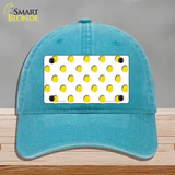 Yellow White Polka Dot Novelty License Plate Hat Unconstructed Cotton / Lake Blue