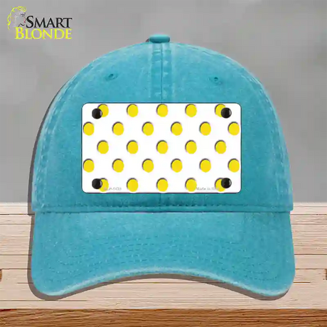 Yellow White Polka Dot Novelty License Plate Hat Unconstructed Cotton / Lake Blue