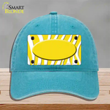 Yellow White Zebra Yellow Center Oval Novelty License Plate Hat Unconstructed Cotton / Lake Blue