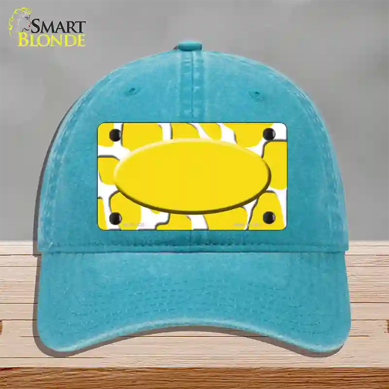 Yellow White Giraffe Yellow Center Oval Novelty License Plate Hat Unconstructed Cotton / Lake Blue