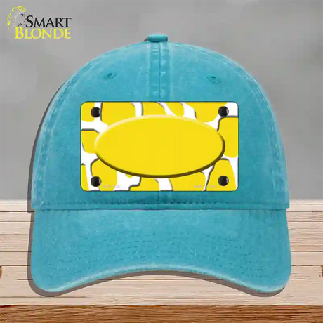 Yellow White Giraffe Yellow Center Oval Novelty License Plate Hat Unconstructed Cotton / Lake Blue