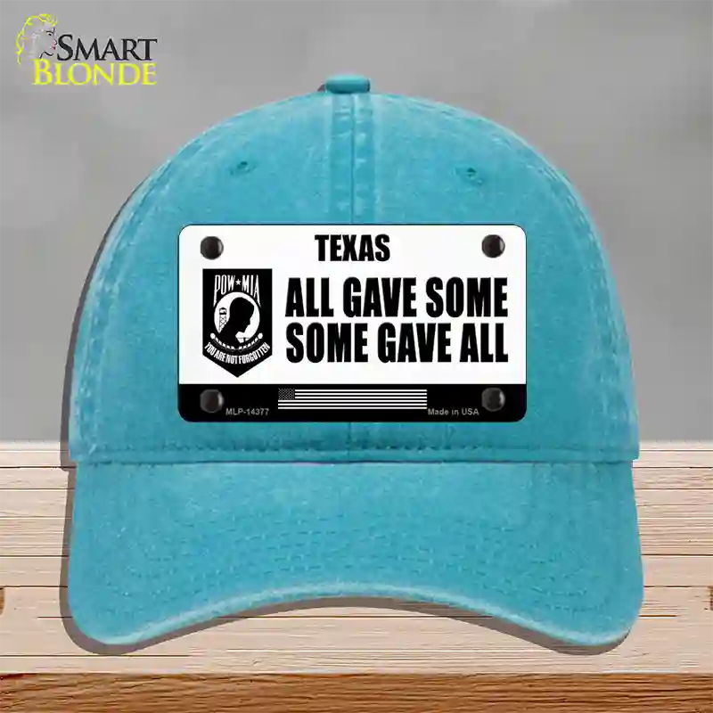 Texas POW MIA Some Gave All Novelty License Plate Hat Unconstructed Cotton / Lake Blue