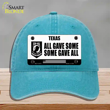 Texas POW MIA Some Gave All Novelty License Plate Hat Unconstructed Cotton / Lake Blue