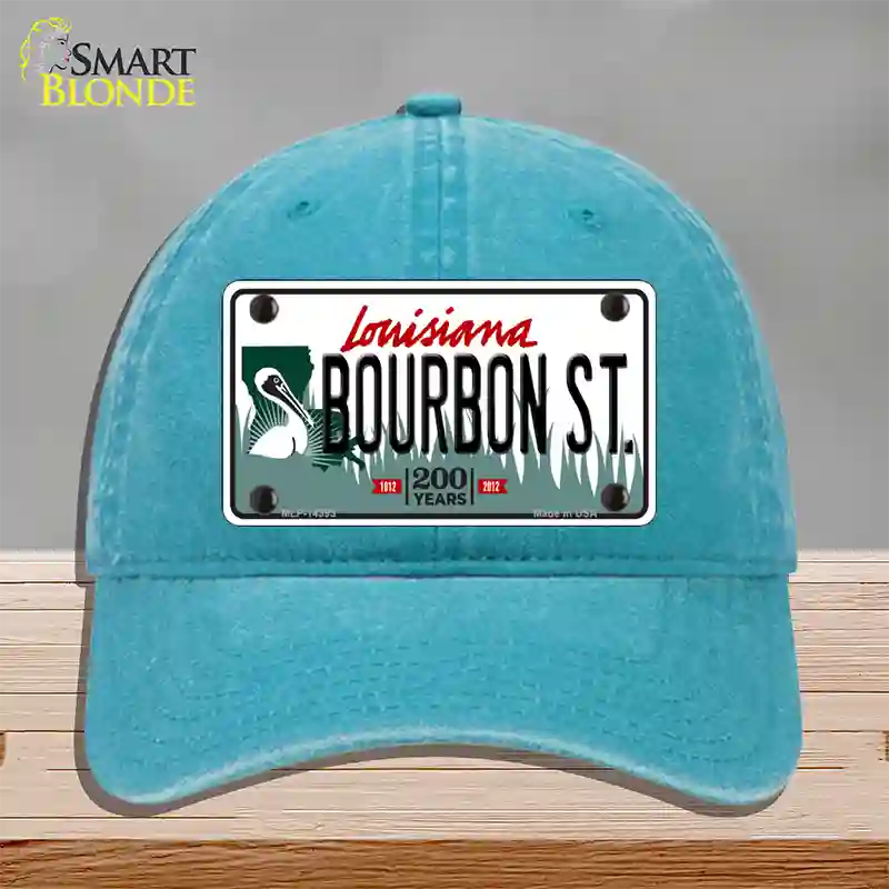 Bourbon St Louisiana Novelty License Plate Hat Unconstructed Cotton / Lake Blue