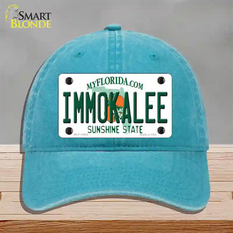 Immokalee Florida Novelty License Plate Hat Unconstructed Cotton / Lake Blue