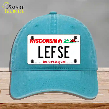 Lefse Wisconsin Novelty License Plate Hat Unconstructed Cotton / Lake Blue