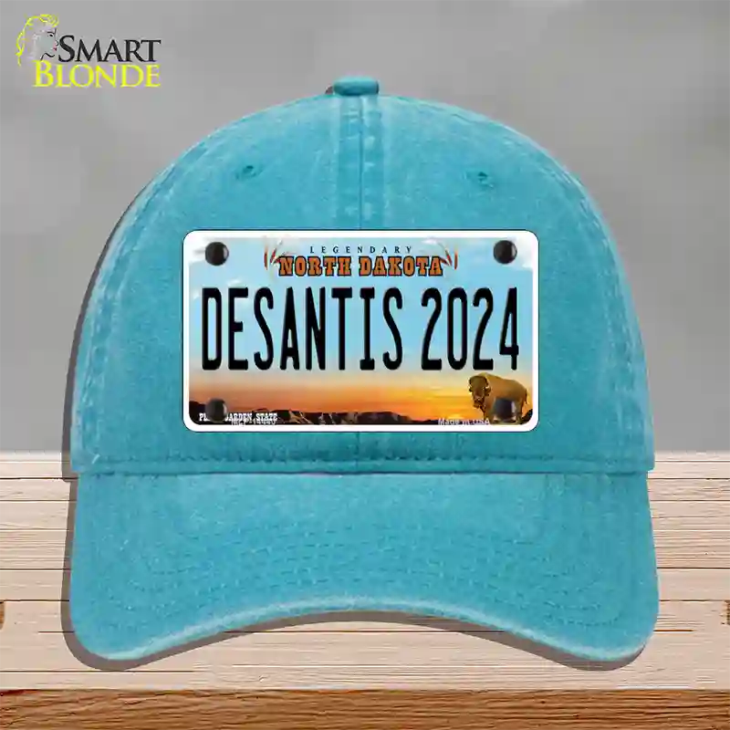 Desantis 2024 North Dakota Novelty License Plate Hat Unconstructed Cotton / Lake Blue