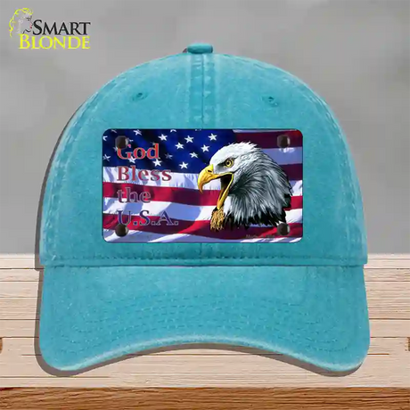 God Bless The USA Eagle Novelty License Plate Hat Unconstructed Cotton / Lake Blue