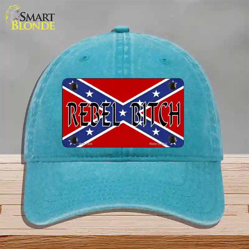 Rebel Bitch Novelty License Plate Hat Unconstructed Cotton / Lake Blue