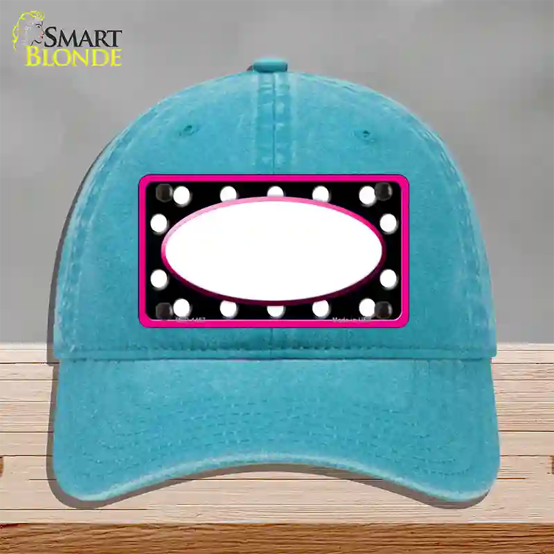 White Black Polka Dots Pink Frame And White Center Oval Novelty License Plate Hat Unconstructed Cotton / Lake Blue