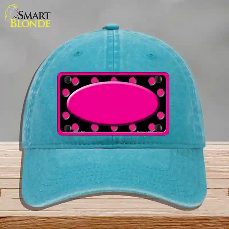 Pink Black Polka Dots Pink Frame And Center Oval Novelty License Plate Hat Unconstructed Cotton / Lake Blue