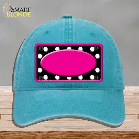 White Black Polka Dots Pink Frame And Center Oval Novelty License Plate Hat Unconstructed Cotton / Lake Blue