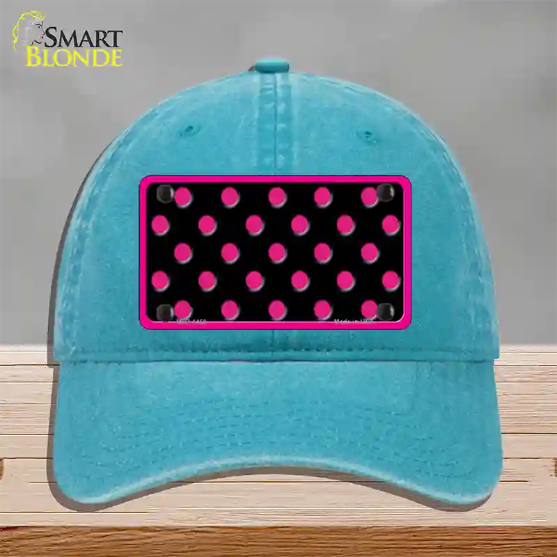 Pink Black Polka Dot Novelty License Plate Hat Unconstructed Cotton / Lake Blue