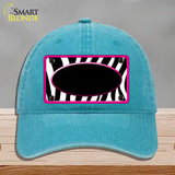 Black White Pink Zebra Center Oval Novelty License Plate Hat Unconstructed Cotton / Lake Blue