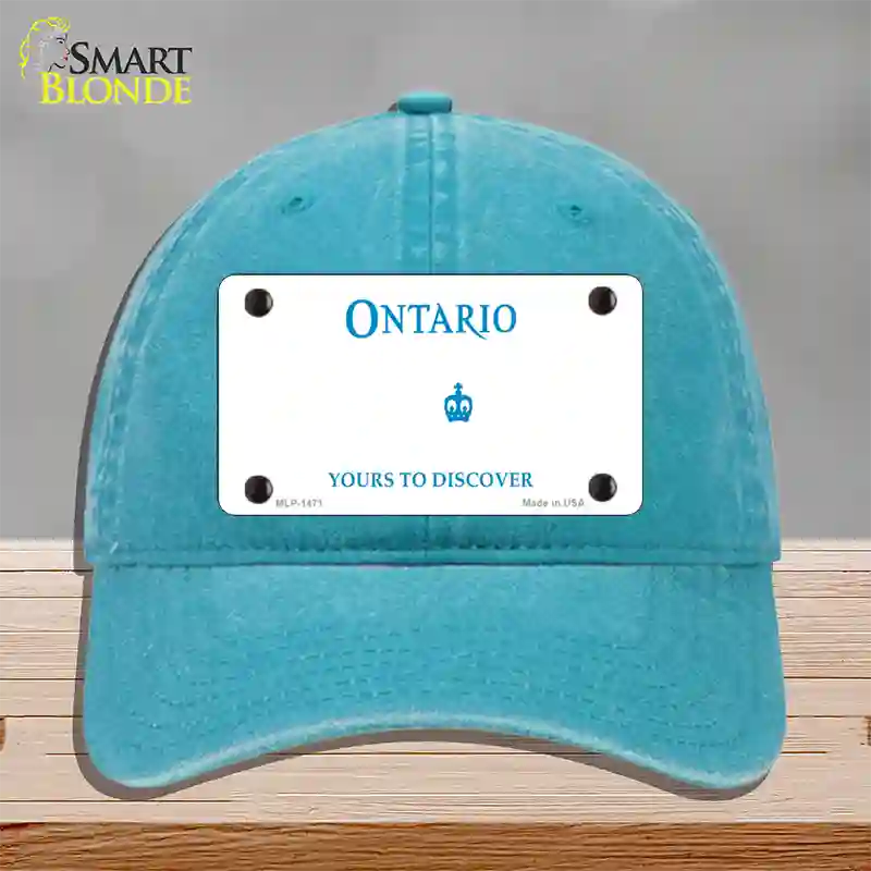 Ontario Canada Novelty License Plate Hat Unconstructed Cotton / Lake Blue