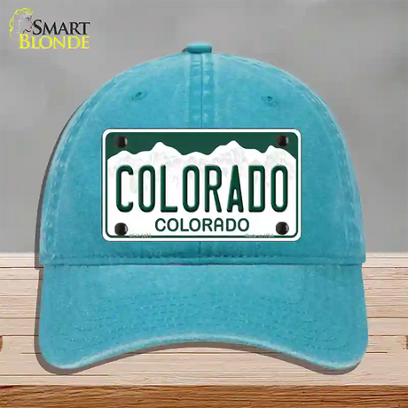 Colorado State Novelty License Plate Hat Unconstructed Cotton / Lake Blue