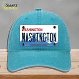 Washington State Novelty License Plate Hat Unconstructed Cotton / Lake Blue