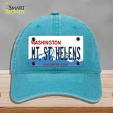 Mt St Helens Washington Novelty License Plate Hat Unconstructed Cotton / Lake Blue