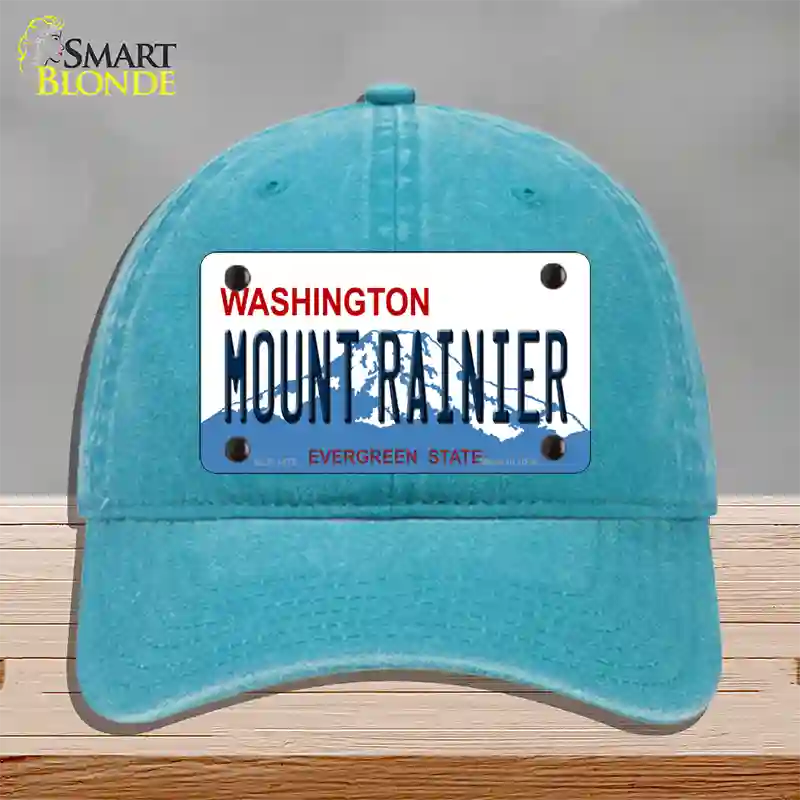 Mount Rainier Washington Novelty License Plate Hat Unconstructed Cotton / Lake Blue