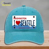 I Love Seattle Washington Novelty License Plate Hat Unconstructed Cotton / Lake Blue