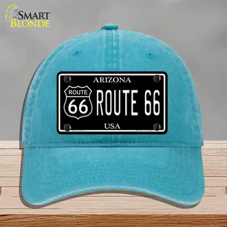 Route 66 Arizona Black Novelty License Plate Hat Unconstructed Cotton / Lake Blue