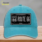 Route 66 California Black Novelty License Plate Hat Unconstructed Cotton / Lake Blue