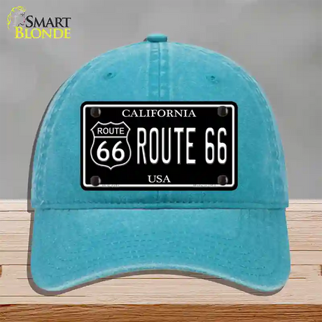 Route 66 California Black Novelty License Plate Hat Unconstructed Cotton / Lake Blue