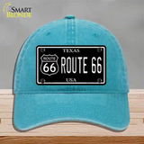 Route 66 Texas Black Novelty License Plate Hat Unconstructed Cotton / Lake Blue