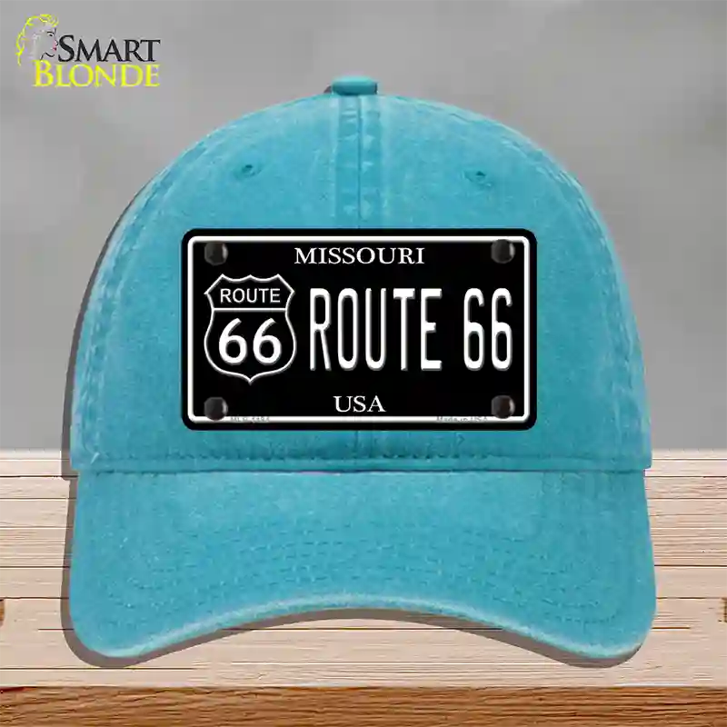 Route 66 Missouri Black Novelty License Plate Hat Unconstructed Cotton / Lake Blue