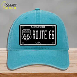 Route 66 Missouri Black Novelty License Plate Hat Unconstructed Cotton / Lake Blue