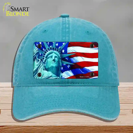 Lady Liberty Novelty License Plate Hat Unconstructed Cotton / Lake Blue