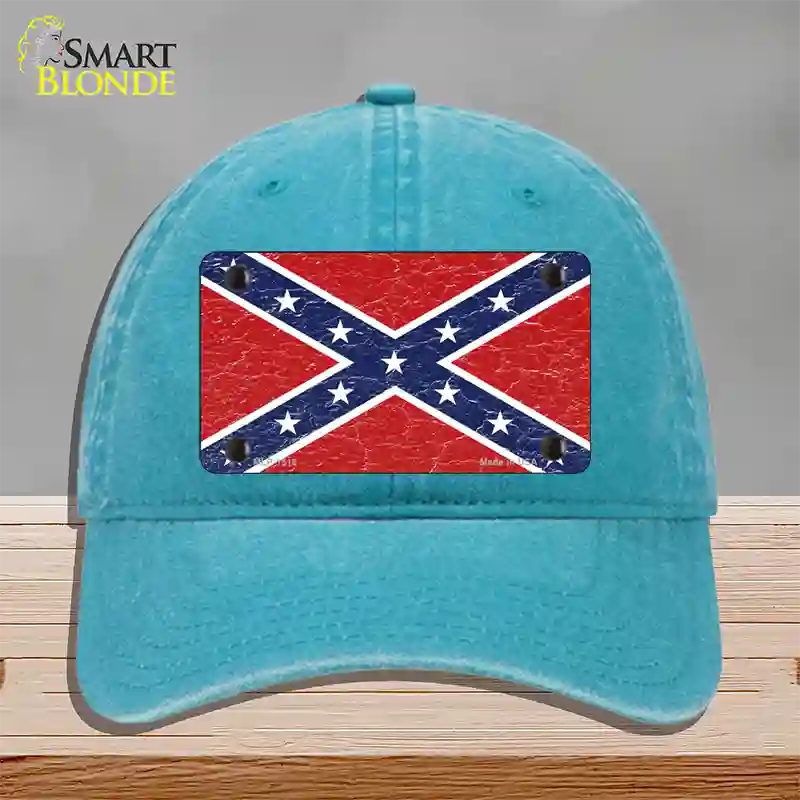 Distressed Confederate Flag Novelty License Plate Hat Unconstructed Cotton / Lake Blue