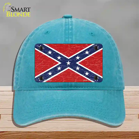 Distressed Confederate Flag Novelty License Plate Hat Unconstructed Cotton / Lake Blue