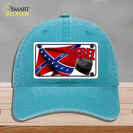 Rebel Cap And Flag Novelty License Plate Hat Unconstructed Cotton / Lake Blue