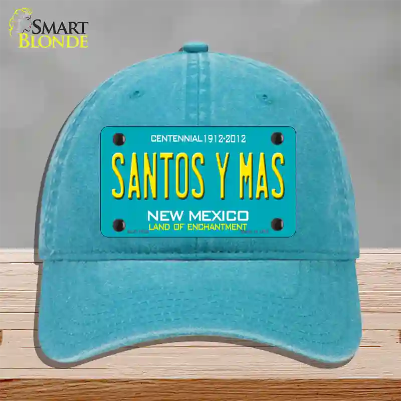 New Mexico Santos Y Mas Novelty License Plate Hat Unconstructed Cotton / Lake Blue