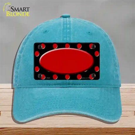 Red Black Polka Dot Red Center Oval Novelty License Plate Hat Unconstructed Cotton / Lake Blue