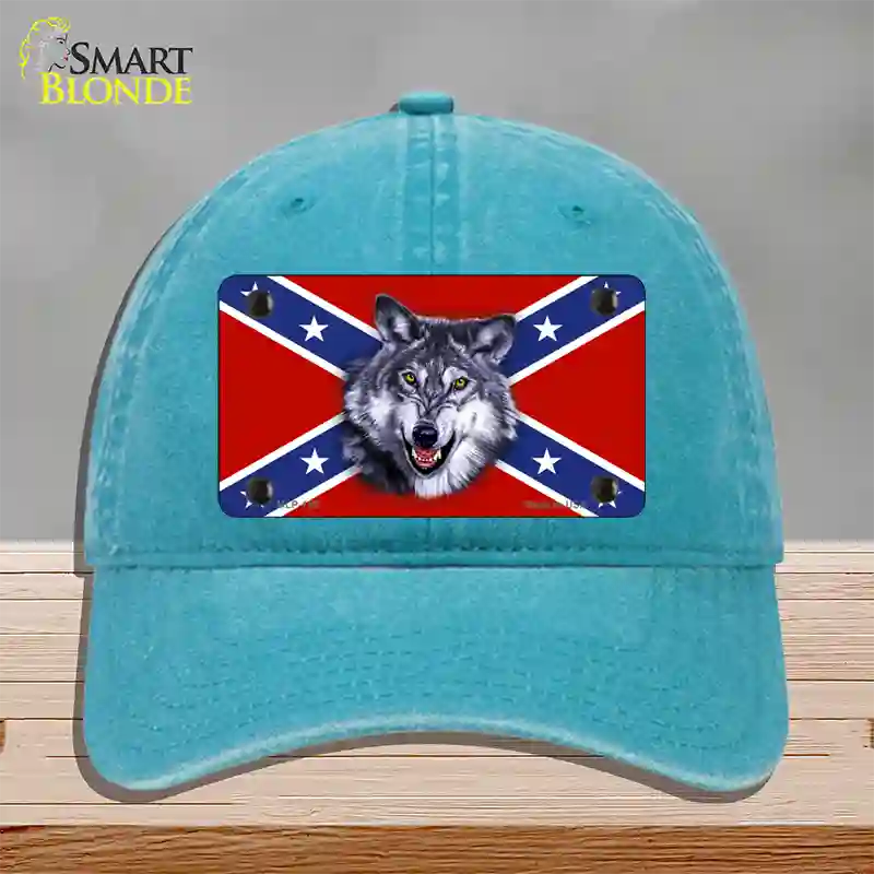 Confederate Flag Wolf Novelty License Plate Hat Unconstructed Cotton / Lake Blue