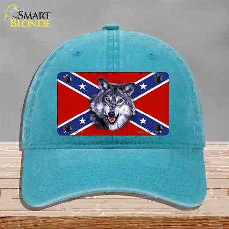 Confederate Flag Wolf Novelty License Plate Hat Unconstructed Cotton / Lake Blue